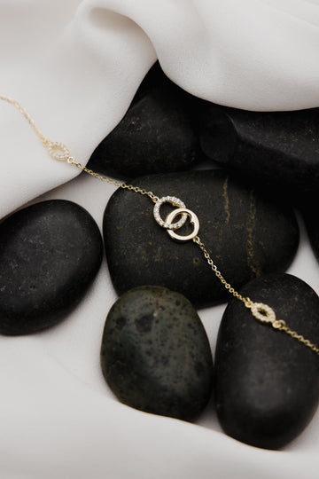 Βραχιόλι Χρυσό Κ9 με Δύο Καρδιές